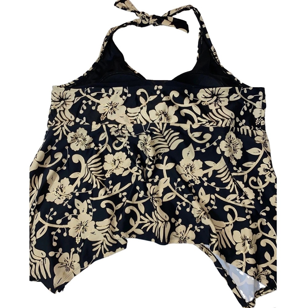 Swimsuits For All Tankini Top Women 28 Black Gold Floral Halter Handkerchief Hem